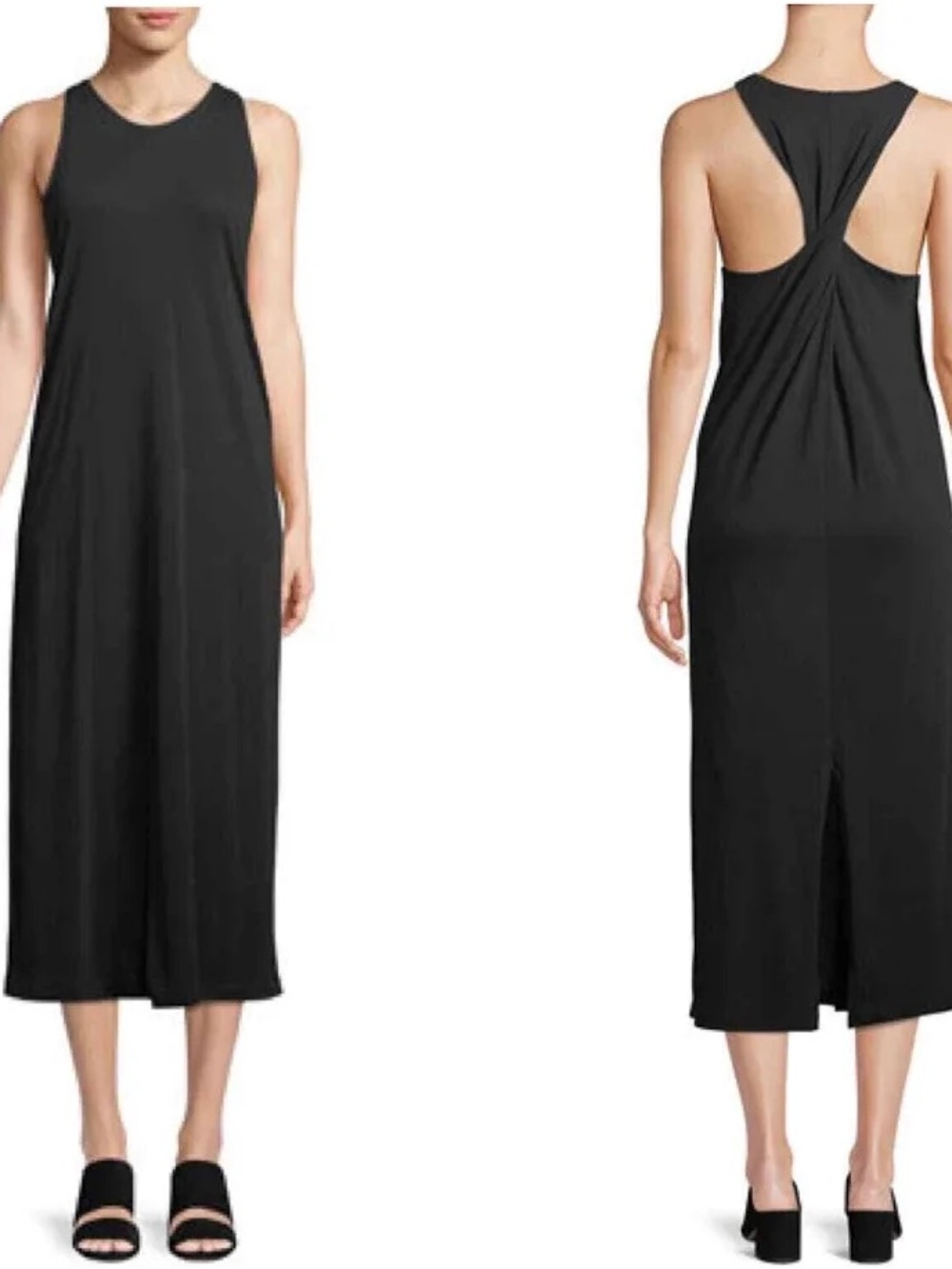 VINCE Twist Back Dress Womens Black Pima Cotton Midi Racerback Tank